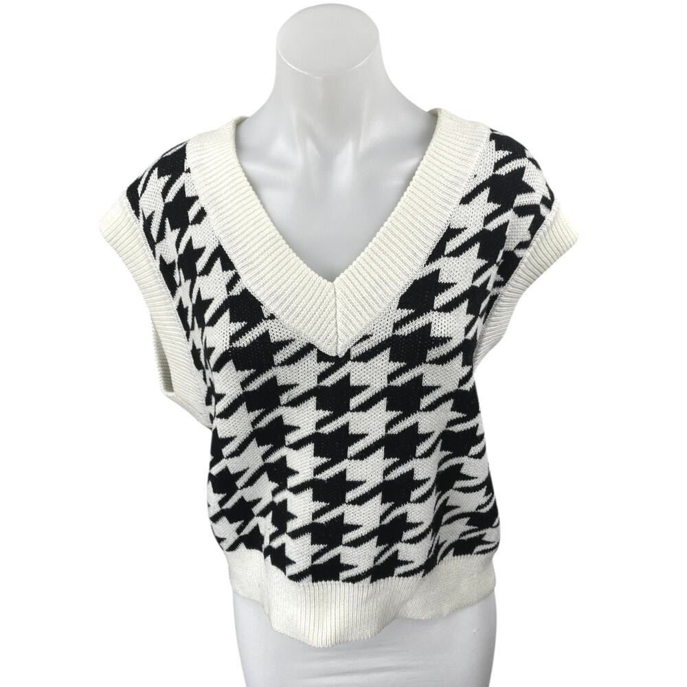 Endless Rose Black White Houndstooth Sleeveless V-neck Sweater Vest Tank Top M